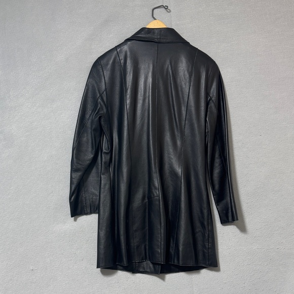 VTG BEBE BLACK LEATHER Double-Breasted COAT WOMENS MEDIUM JACKET Y2K - Picture 8 of 9